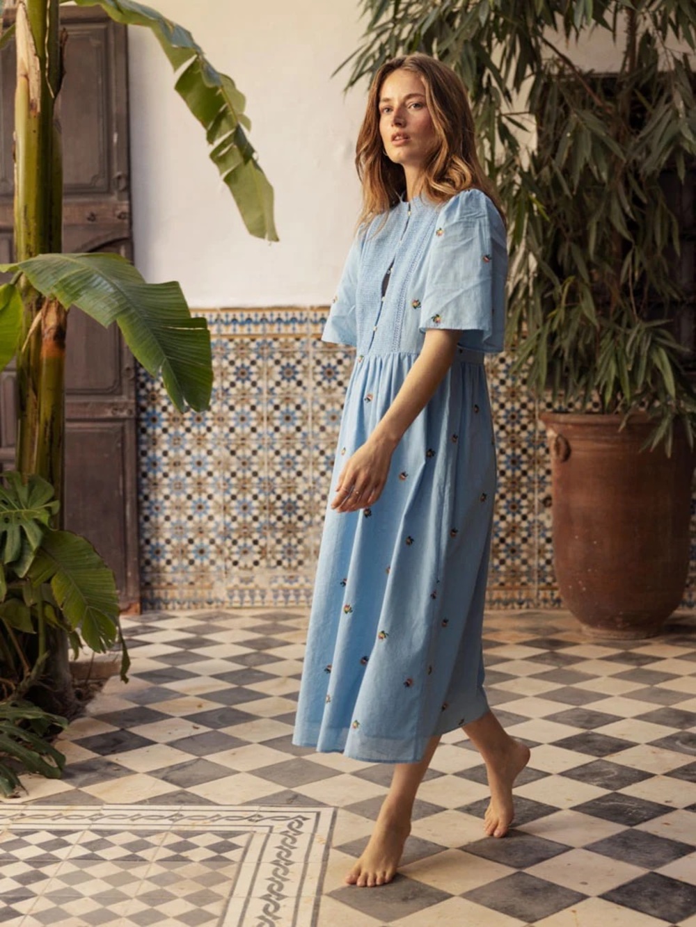 Atelier Reve Blue Cotton Floral Irolivia Midi Dress Embroidered - Picture 3 of 16